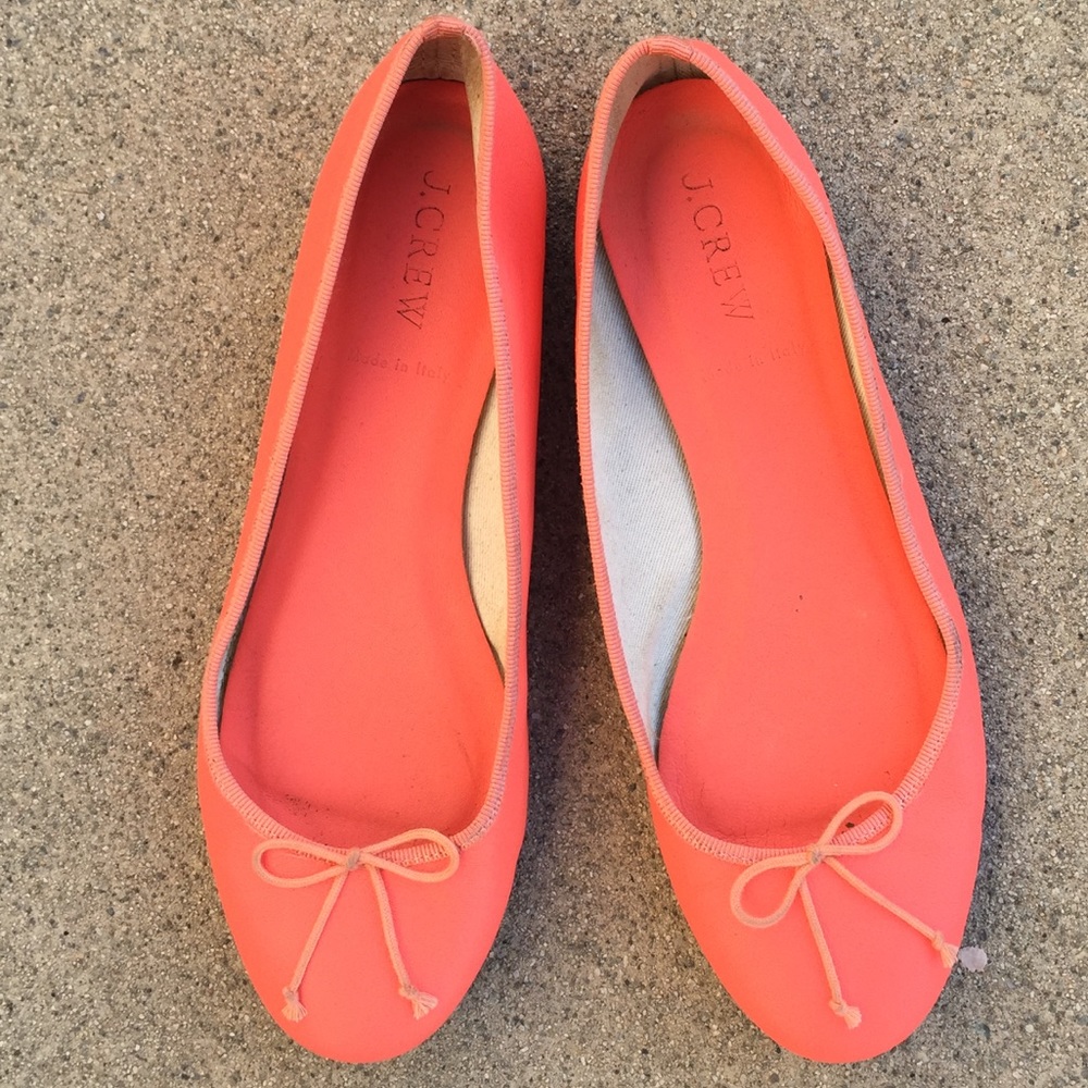 J Crew Ballet Flats Neon Orange Leather Sz 7